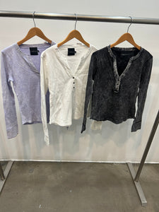 v neck burnout thermal henley