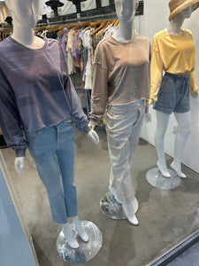 Cropped long sleeve crew neck top